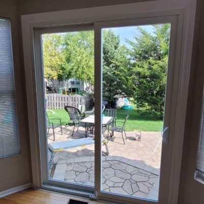 Interior view of a newly installed sliding glass door