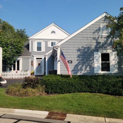 View of newly installed windows from the street
