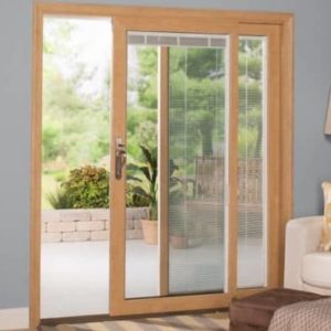 A sliding glass patio door in a home