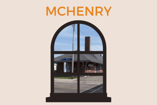 Outdoor view of McHenry seen through a window.