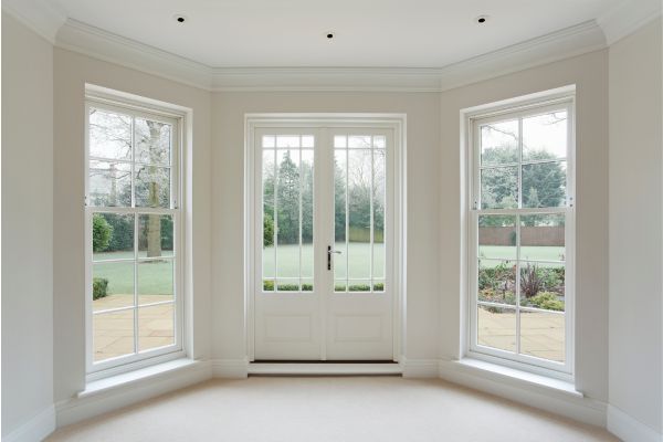 French doors between two large windows