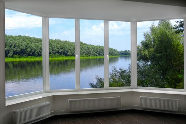 Multiple windows overlooking beautiful scenery