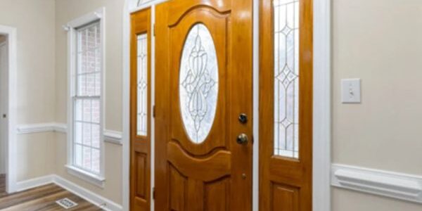 A wood custom size door with window