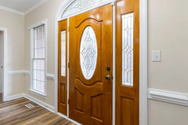 A wood custom size door with window