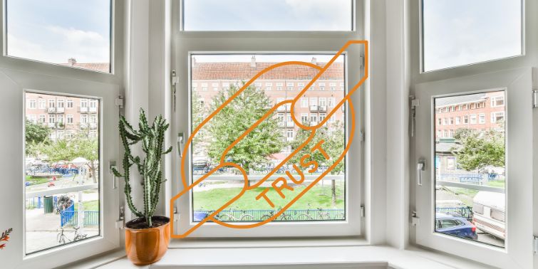 Window with TRUST graphic